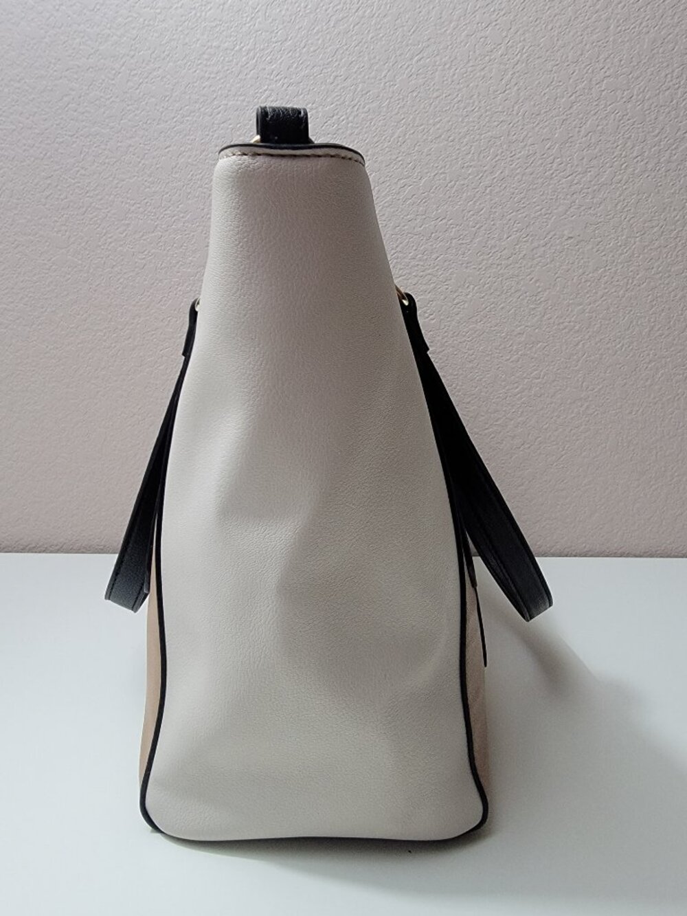 Nine West Colorblock Tote Bag Camel Cream Black Large Shoulder Purse Handbag - Picture 4 of 9